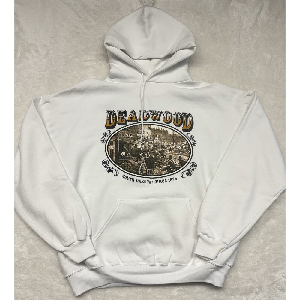 Deadwood South Dakota Hoodie Men’s Size XLarge Cowboy White Long Sleeve